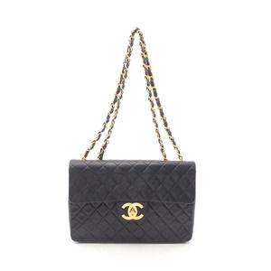 Chanel Matelasse Single Flap Shoulder Bag Lambskin Sheepskin Black